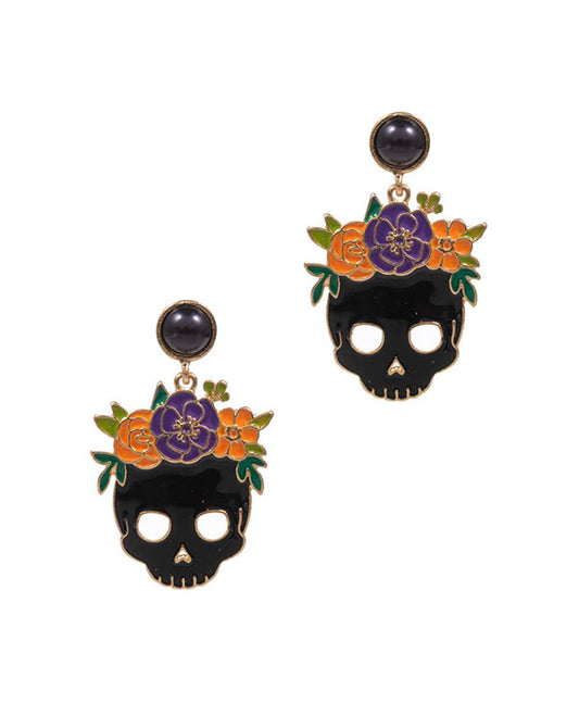 Skull Flower Enamel Post Earring