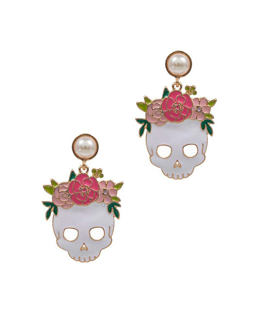 Skull Flower Enamel Post Earring