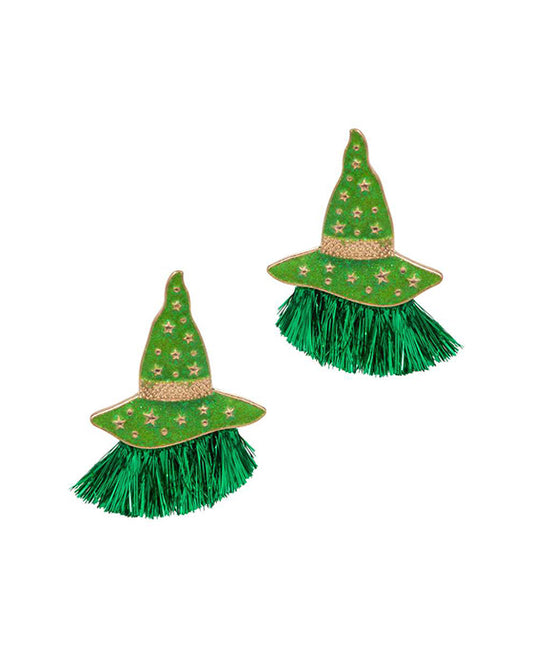 Witch Hat w/ Glitter Tassel Post Earring