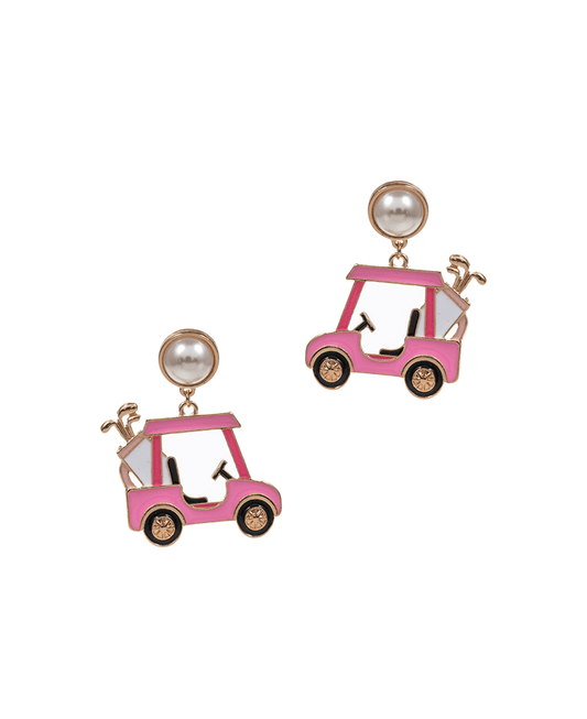 Golf Cart Pearl Post Earring - 1.15"