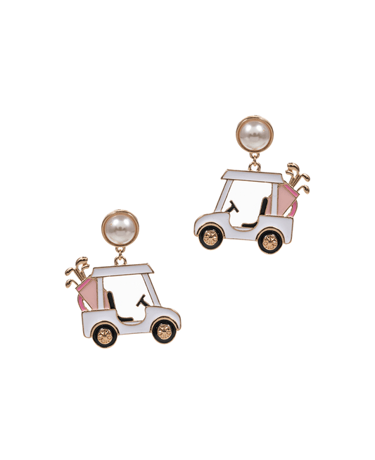 Golf Cart Pearl Post Earring - 1.15"