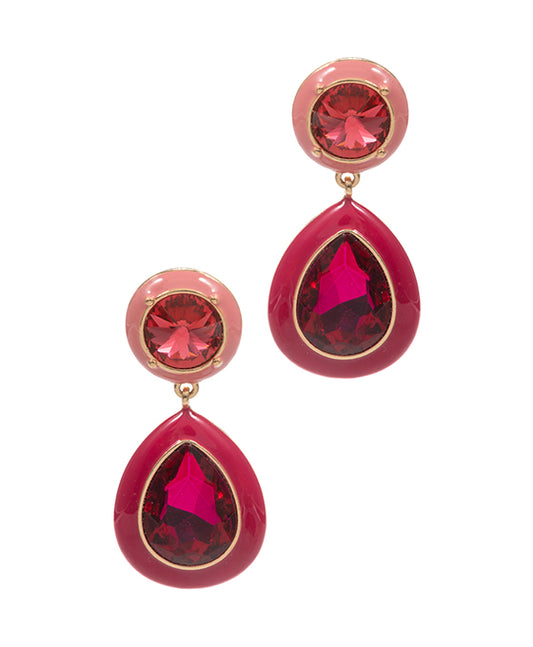Teardrop Shaped Multi Color Stone w/ Enamel Earring