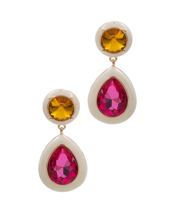 Teardrop Shaped Multi Color Stone w/ Enamel Earring