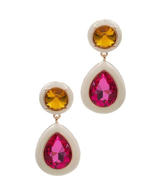 Teardrop Shaped Multi Color Stone w/ Enamel Earring