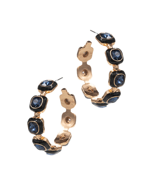 Color Glass Stone w/ Enamel Framed Hoop Earring
