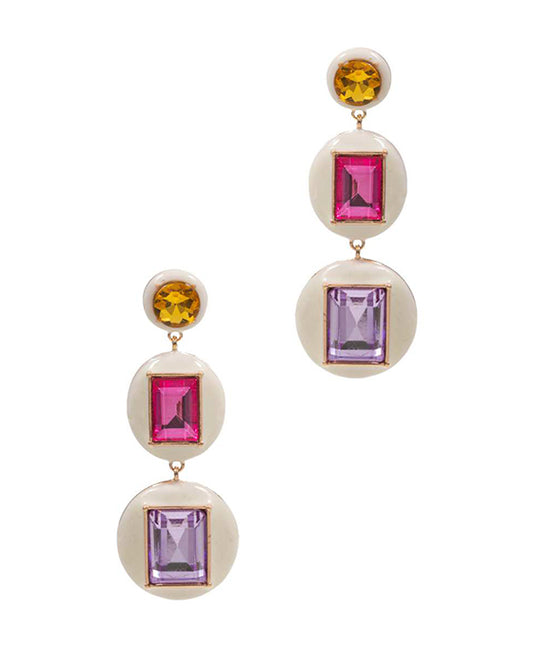 3Drop Multi Color Stone Post Earring