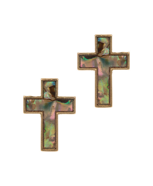 Cross Shaped Shell Post Earring