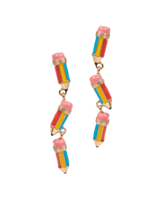 Pencil Enamel Post Earring - 2.25"