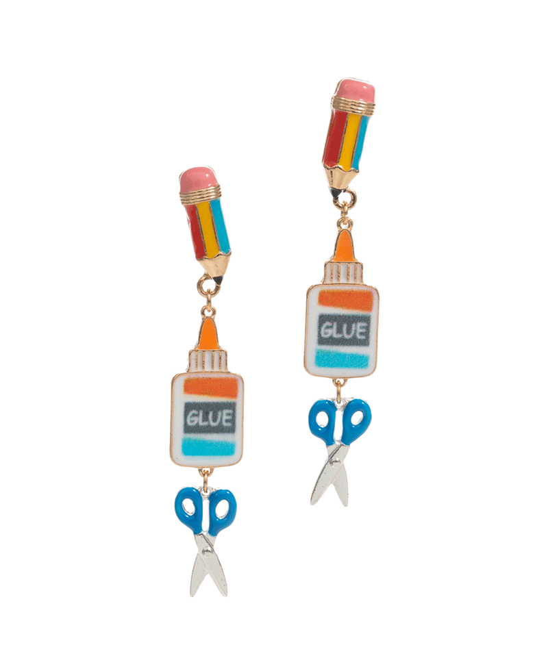 Pencil & Scissors Enamel Post Earring - 2.5"