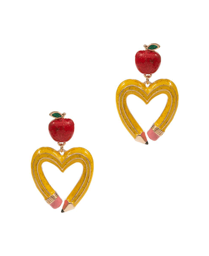 Heart Enamel Pencil w/ Apple Teachers Day Earring