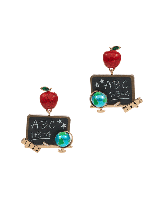 Chalk Board w/ Ruler & Globe Post Earring - 1.75"