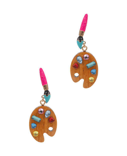 Brush Enamel w/ Wooden Paint Pallet Post Earring - 2.0"