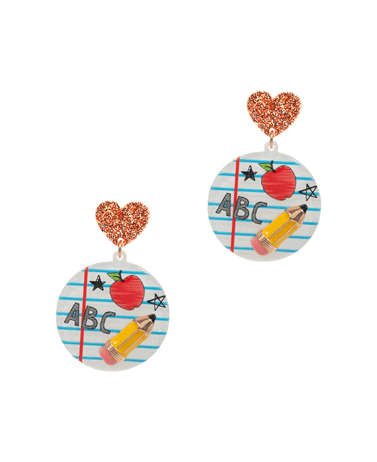Round Note Acetate w/ Enamel Pencil Post Earring - 1.75"