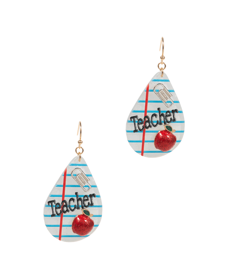 Teardrop Note Acetate w/ Enamel Apple Post Earring - 2.0"