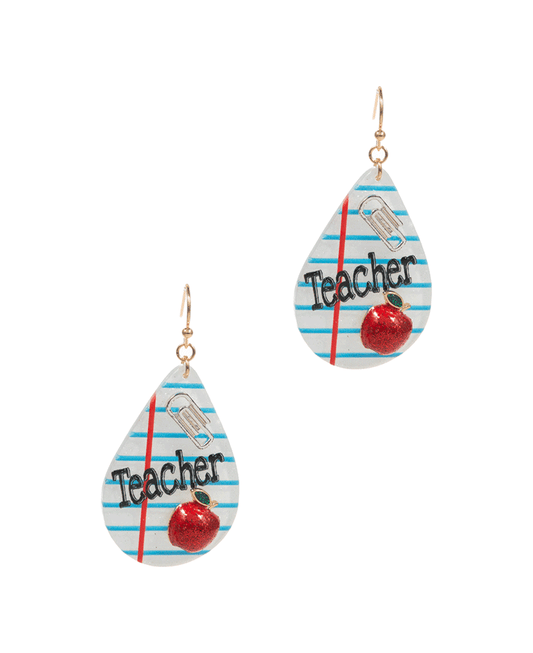 Teardrop Note Acetate w/ Enamel Apple Post Earring - 2.0"