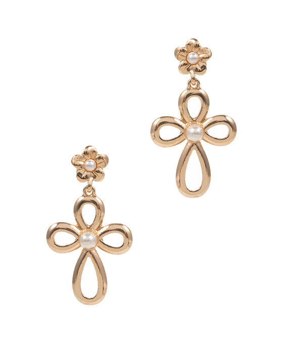 Cross Drop w/ Flower Post Earring