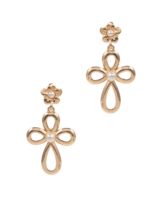 Cross Drop w/ Flower Post Earring
