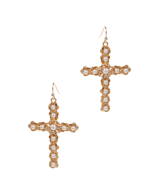 Cross w/ Glass Pearl Earring