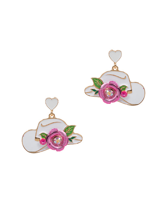 Western Hat Enamel w/ Flower Earring