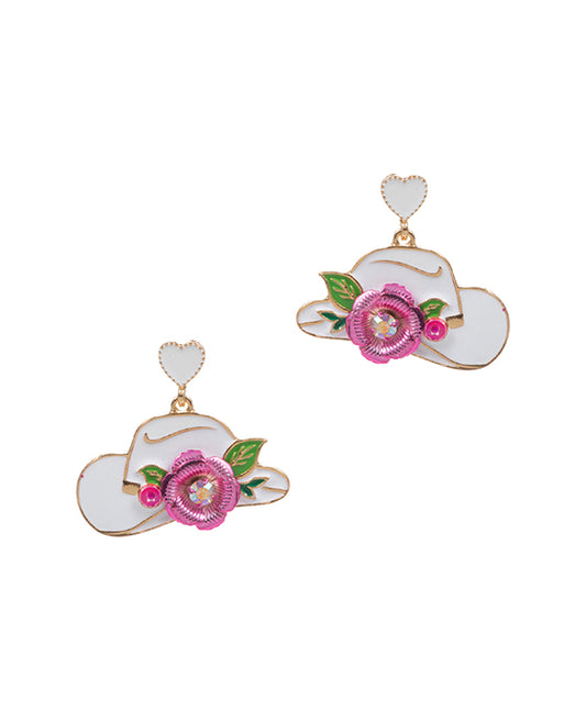 Western Hat Enamel w/ Flower Earring