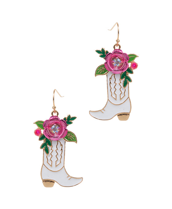 Western Boots Enamel w/ Flower Earring