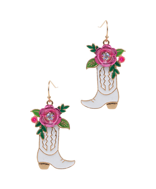 Western Boots Enamel w/ Flower Earring