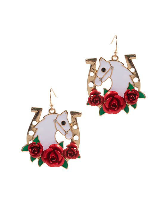 Horse Shoe w/ Rose & Horse Earring