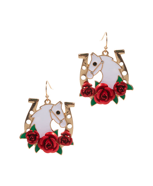 Horse Shoe w/ Rose & Horse Earring