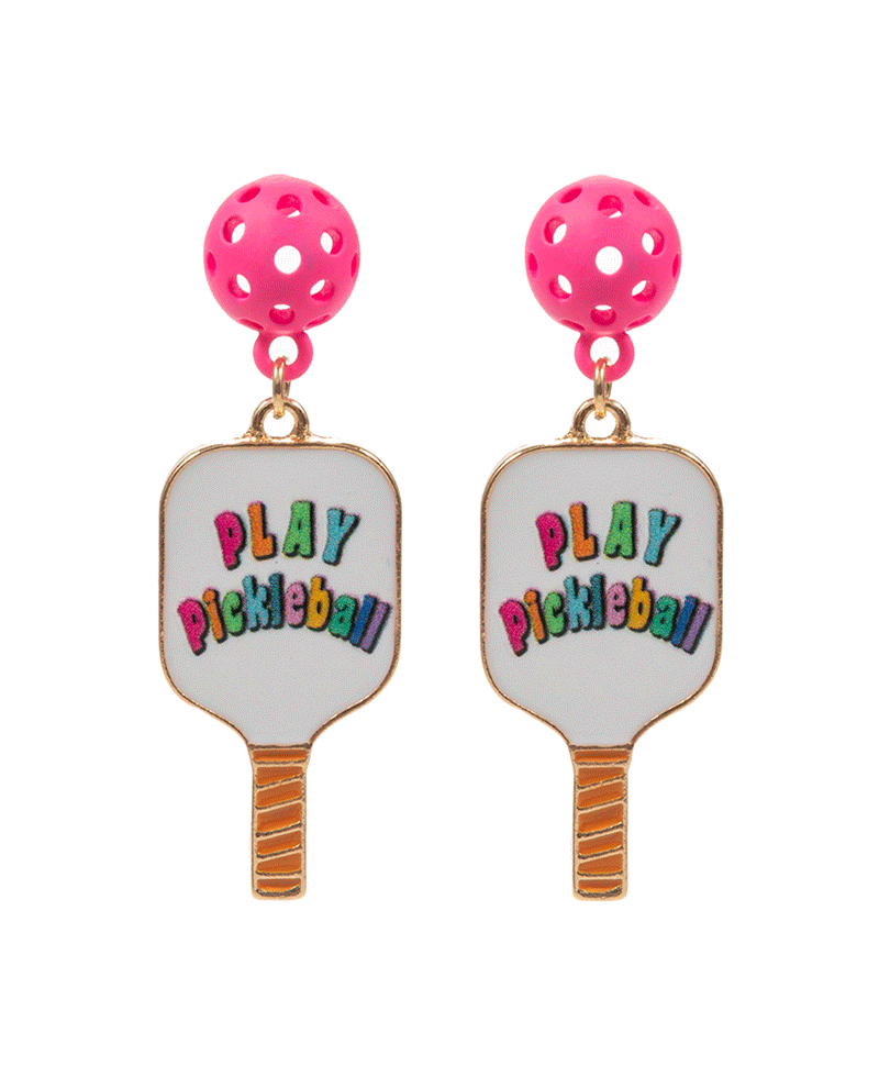 Pickleball Enamel w/ Pattern Print Post Earring - 1.75"