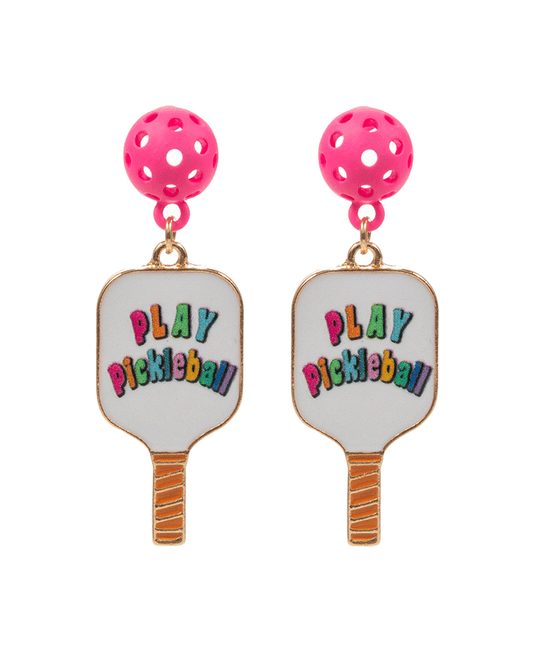 Pickleball Enamel w/ Pattern Print Post Earring - 1.75"