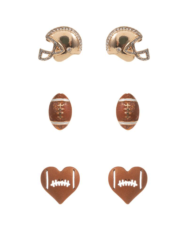 Football Enamel 3 Pair Post Earring - 0.75"