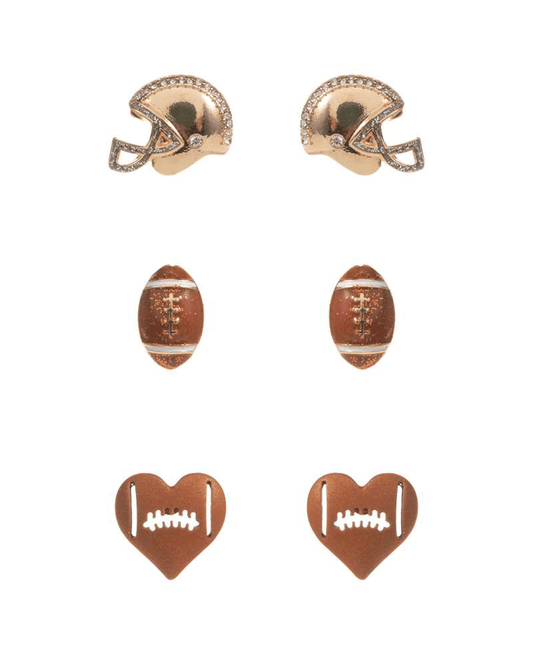 Football Enamel 3 Pair Post Earring - 0.75"
