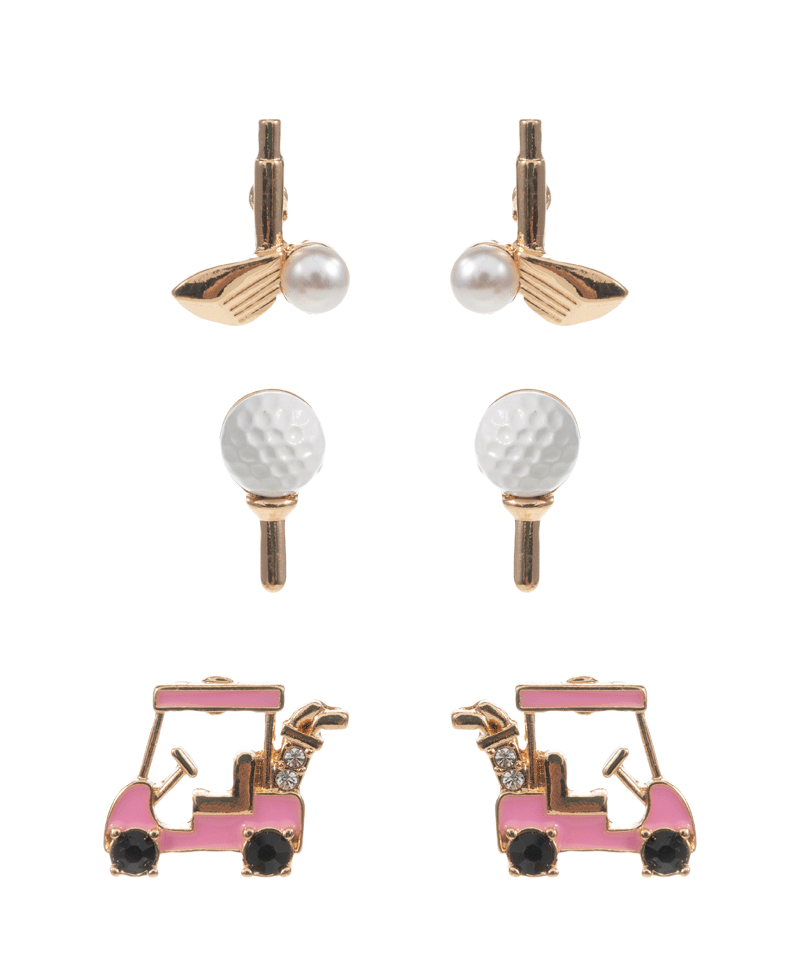 Golf Enamel 3 Pairs Post Earring