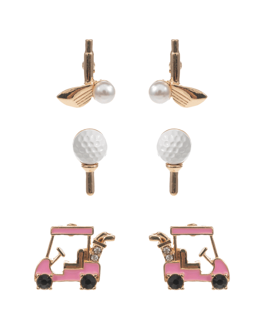 Golf Enamel 3 Pairs Post Earring