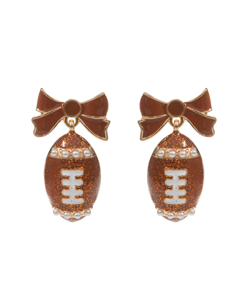 Football Enamel w/ Bow Post Earring - 1.5"