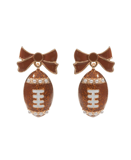 Football Enamel w/ Bow Post Earring - 1.5"