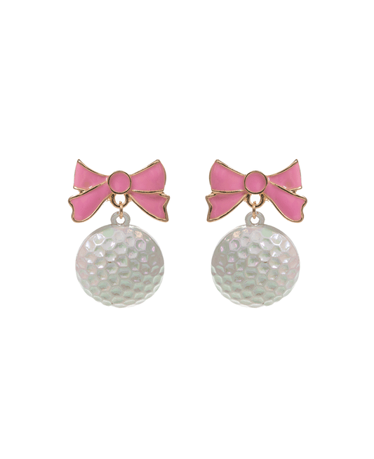 Golf Ball Color Coating w/ Enamel Bow Post Earring - 1.5"