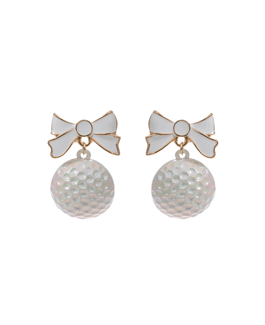 Golf Ball Color Coating w/ Enamel Bow Post Earring - 1.5"