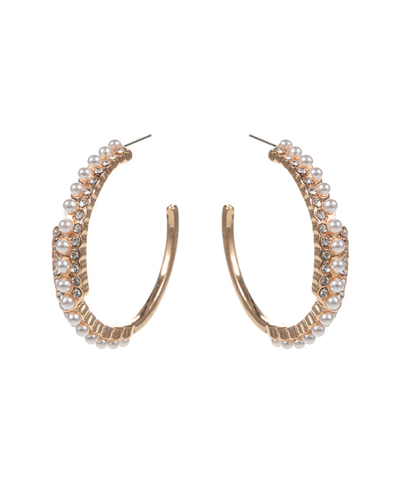 Round Pearl Pave Hoop Earring