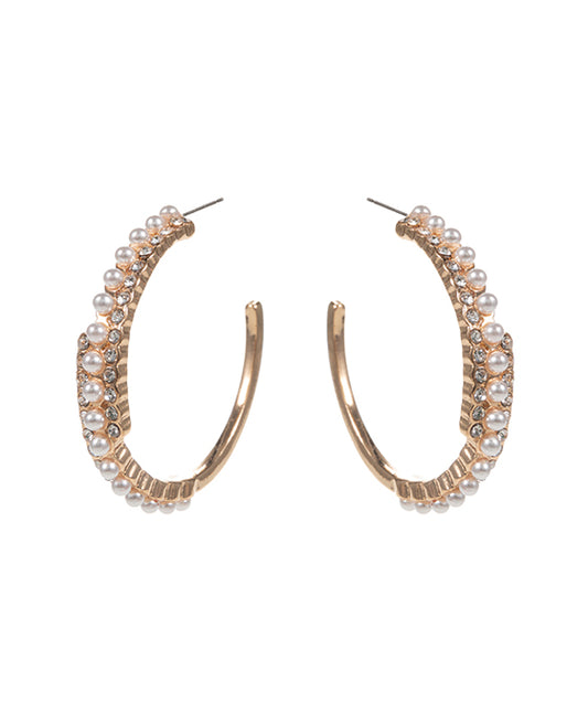 Round Pearl Pave Hoop Earring