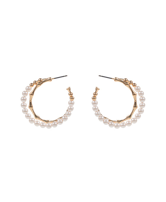 Bamboo & Pearl Round Hoop Earring