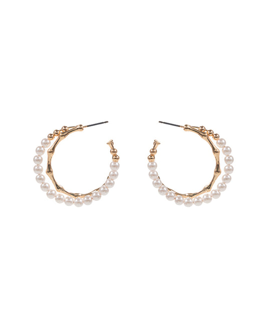 Bamboo & Pearl Round Hoop Earring