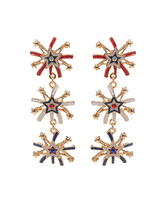 Fireworks Shaped American Flag Color Glitter Earring