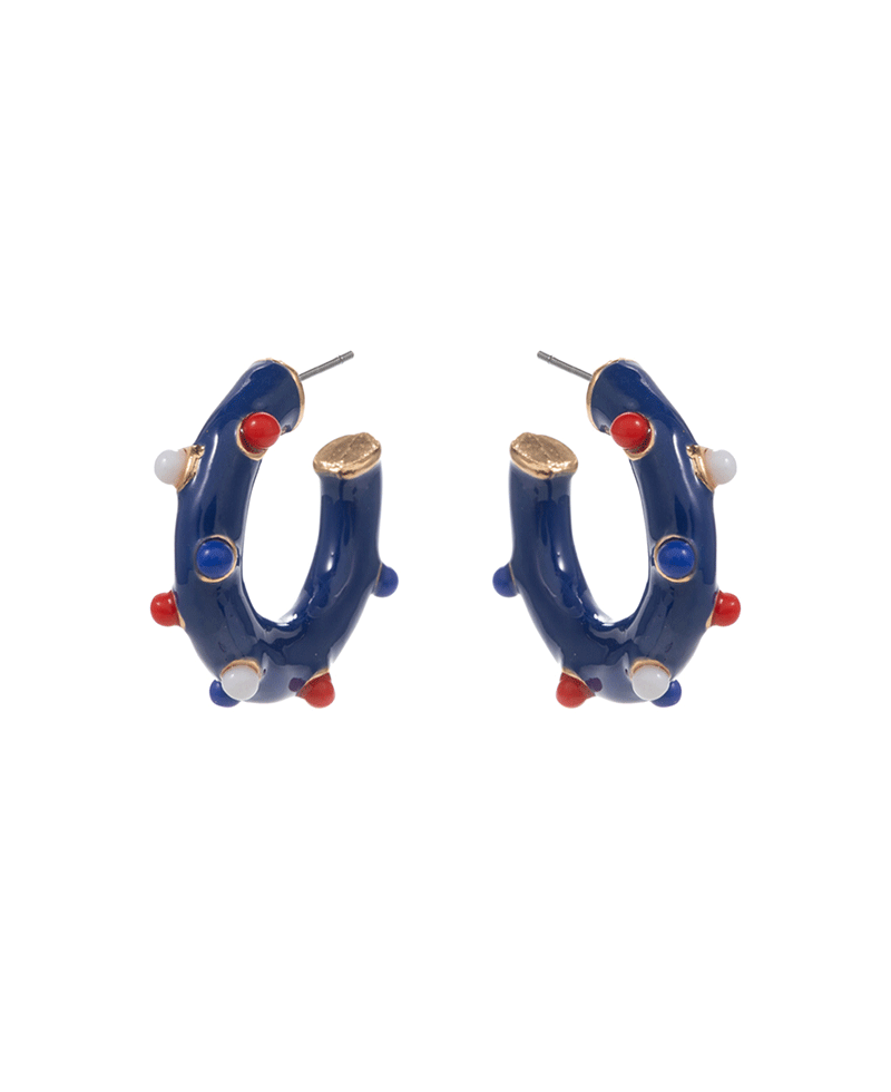 Round American Flag Color Enamel Hoop Earring - 1.0"