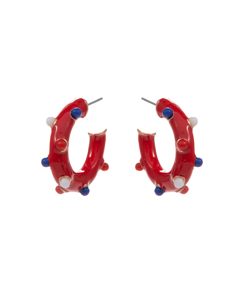 Round American Flag Color Enamel Hoop Earring - 1.0"