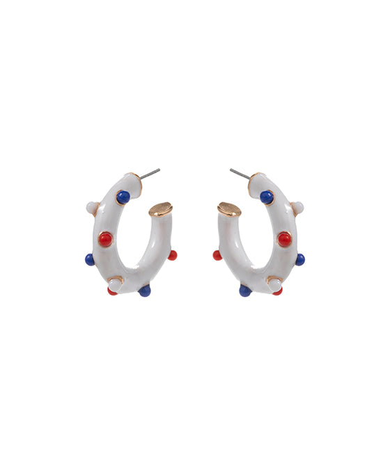 Round American Flag Color Enamel Hoop Earring