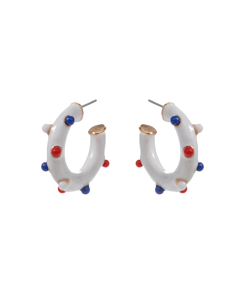 Round American Flag Color Enamel Hoop Earring - 1.0"