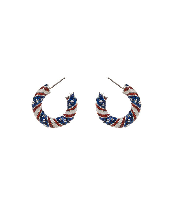 Round American Flag Enamel Hoop Earring