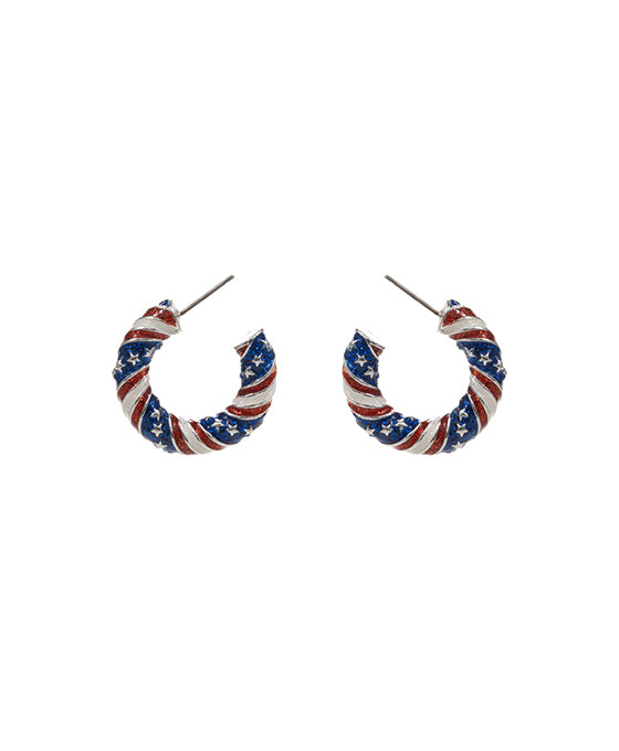 Round American Flag Enamel Hoop Earring