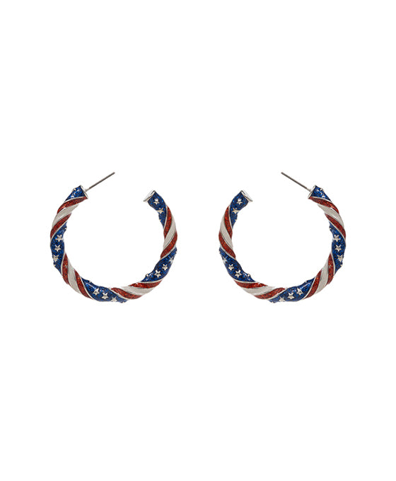 Round American Flag Enamel Hoop Earring